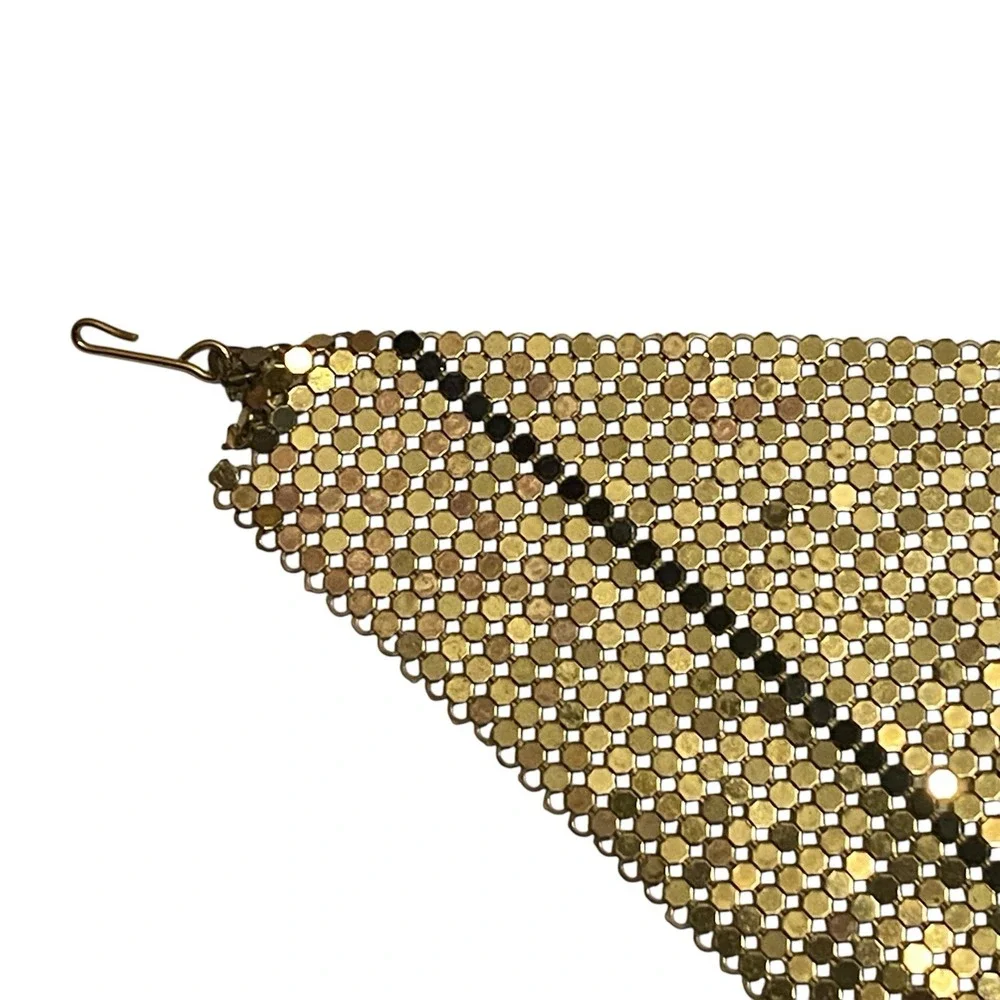 Vintage WHITING & DAVIS Gold Tone Mesh Like Purse or Bag Disco Retro Necklace